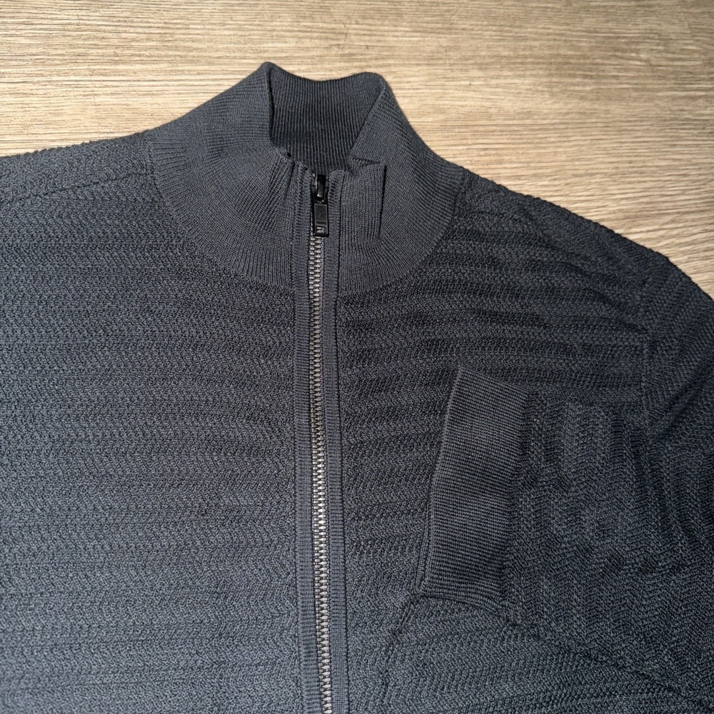 Theory Herringbone Mockneck Sweater Jacket Men's XS Black Sports Knit Zip Strech